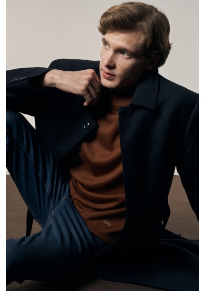 Koyu Lacivert 115 cm Kaşe Polo Yaka Düz Esnek Garnisiz-Biyesiz Comfort Fit Palto 1005245150 modelleri