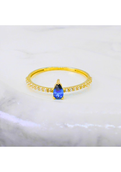 14 Ayar Altın Damla Kesim Safir Yüzük fırsatları
