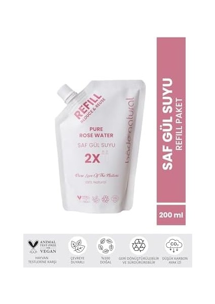 Bade Natural Gül Suyu Gözenek Sıkılaştırıcı Aydınlatıcı ve Arındırıcı Tonik Refill 200 ML%100 Doğal ve Saf fiyatları