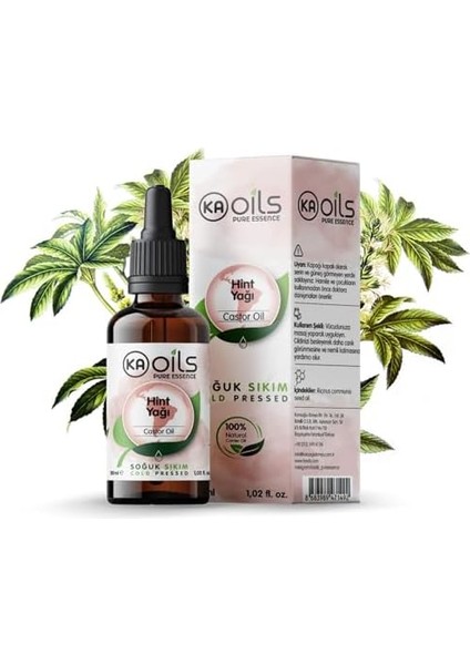 Kaoils Hint Yağı 30 ml | Yoğun Kıvam - Castor Oil | Kaş, Kirpik ve Saç Bakımı Için Ideal - Soğuk Sıkım & TAŞIYICI%100 Saf ve Doğal Bitkisel Yağ |