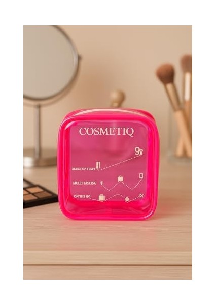 Pazar Kapısı Şeffaf Makyaj Malzemeleri Çantası Mini Organizer Poschette (Pembe) modelleri