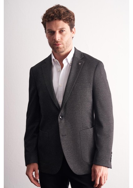 Siyah Mono Yaka Kendinden Desenli Esnek 6 Drop Comfort Fit Classic Ceket 1002255154 modelleri