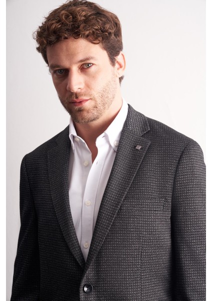 Siyah Mono Yaka Kendinden Desenli Esnek 6 Drop Comfort Fit Classic Ceket 1002255154 fırsatları