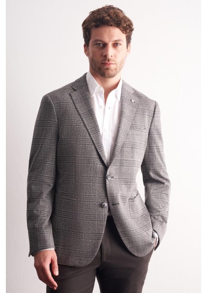 Siyah Mono Yaka Ekose Desen Pamuklu 6 Drop Comfort Fit Classic Ceket 1002255152 fiyatları