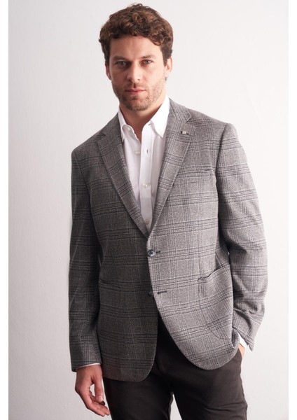 Siyah Mono Yaka Ekose Desen Pamuklu 6 Drop Comfort Fit Classic Ceket 1002255152 modelleri