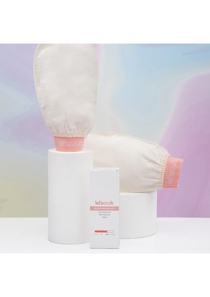 Let'scrub Ekru Banyo Duş Kesesi Peeling ELDIVENI%100 Floş Ipek Normal Ciltler Için