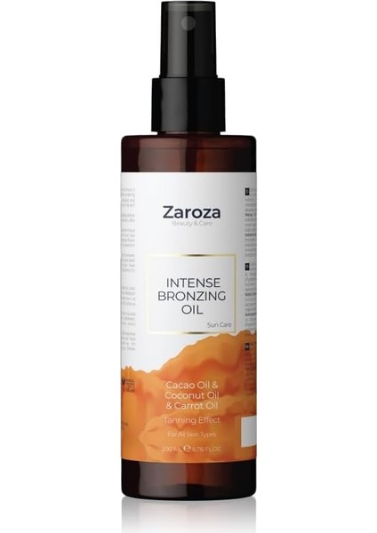 Zaroza Bronzlaştırıcı Yağ Havuç Hindistan Cevizi Kakao Yağı 200 ml