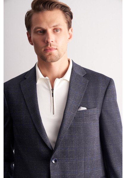 Lacivert Mono Yaka Kareli Desen Esnek 4 Drop Comfort Fit Classic Ceket 1002255156 fırsatları