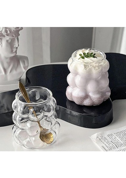 2 Adet Boncuk Şekilli Üç Boyutlu Soğuk Kahve Bardağı Üzüm Darbeye Dayanıklı Borosilikat 350ML Cam