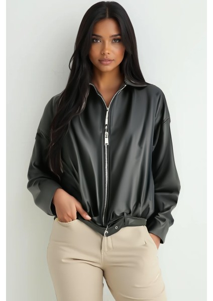 Kadın Kemer Detaylı Deri Ceket 1056 - Siyah