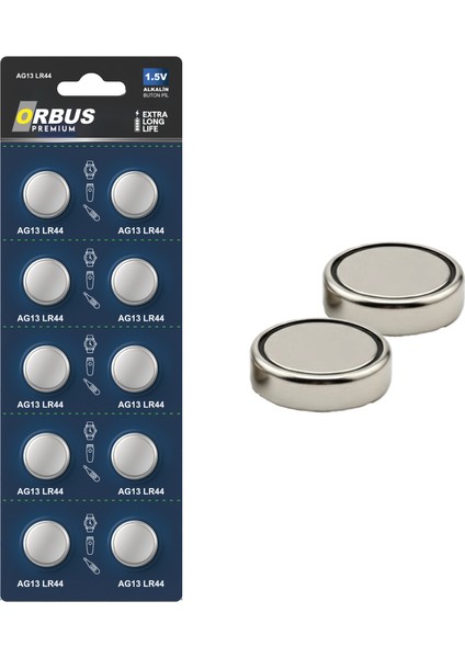 AG13 LR44 Alkalin Düğme Pil 1.5V – 10’lu Paket Uzun Ömürlü ve Güçlü Performanslı Buton Pil