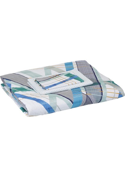 Ranforce ÇIZGILI%100 Pamuk Set, Mavi, Tek Kişilik (Kapitoneli Nevresim: 180X230 Cm/çarşaf: 180X260 Cm/yastık Kılıfı: 50X70 Cm)