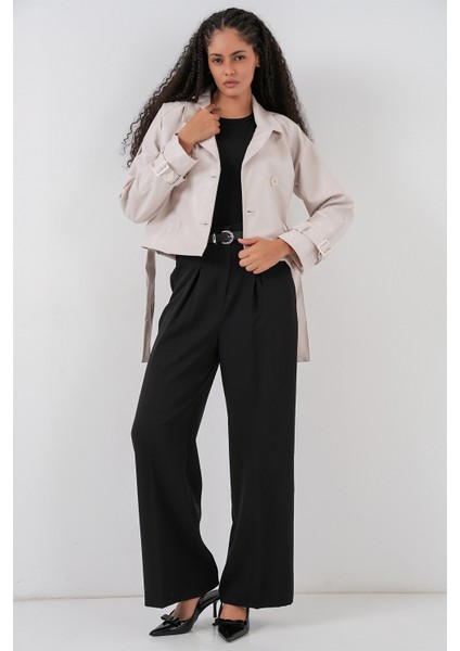 Kadın Kemerli Suni Deri Ceket 1046 - Ekru fiyatları