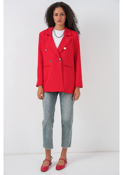 Kadın Kruvaze Yaka Blazer Ceket 0722 - Kırmızı fiyatları