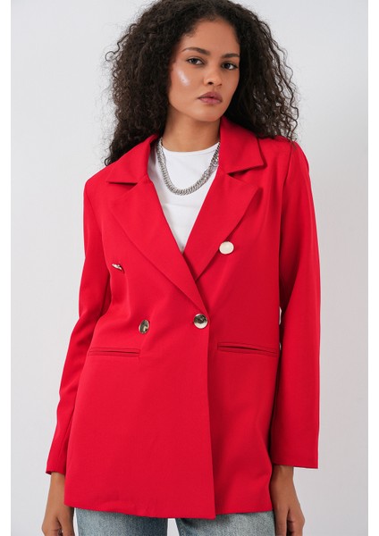 Kadın Kruvaze Yaka Blazer Ceket 0722 - Kırmızı modelleri