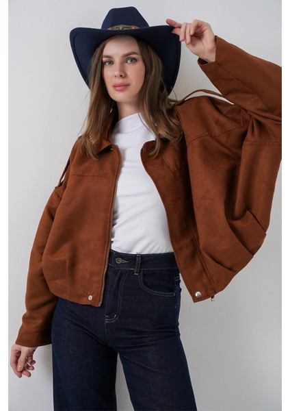 Kadın Oversize Süet Ceket 1055 - Y.kiremit modelleri