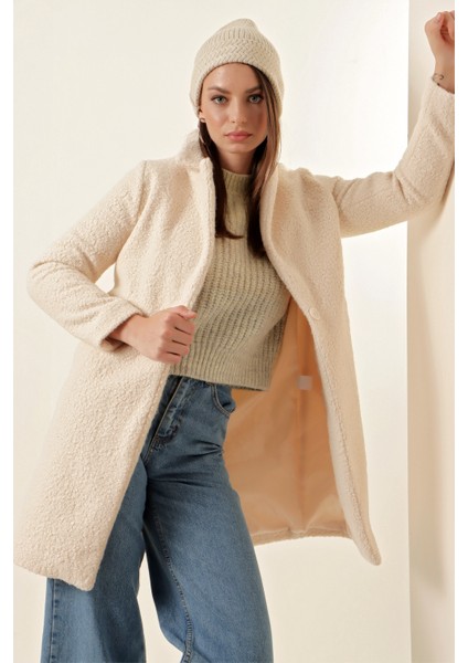 9082 Oversize Kaşe Kaban - Ekru