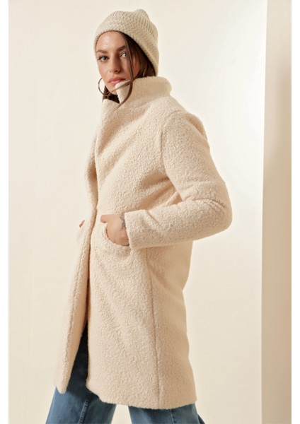 9082 Oversize Kaşe Kaban - Ekru fırsatları