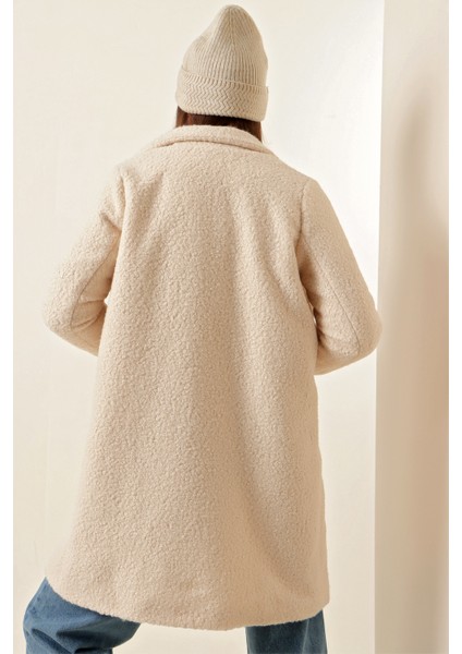 9082 Oversize Kaşe Kaban - Ekru indirimleri