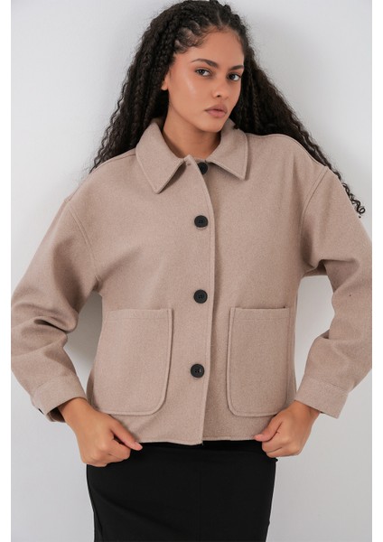 0713 Kadın Kaşe Ceket - Bej