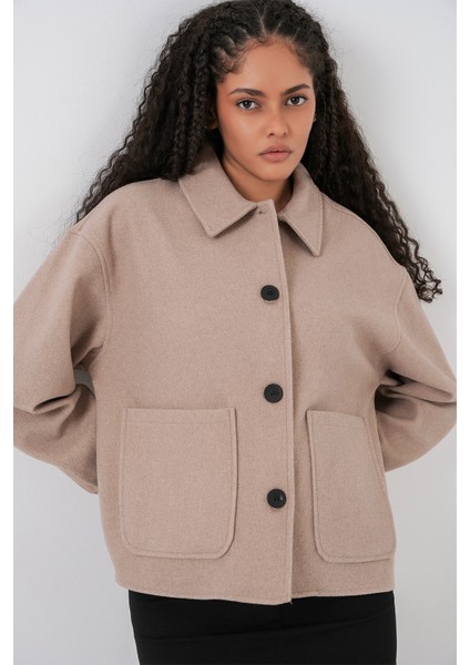 0713 Kadın Kaşe Ceket - Bej modelleri
