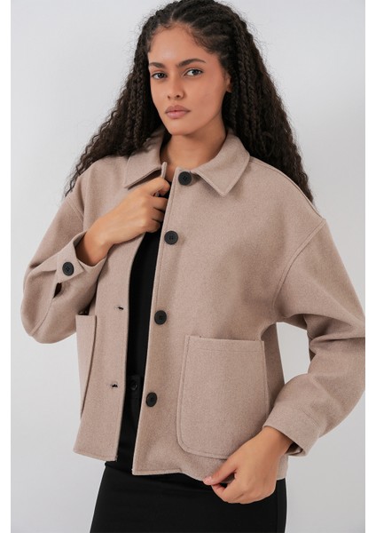 0713 Kadın Kaşe Ceket - Bej fırsatları