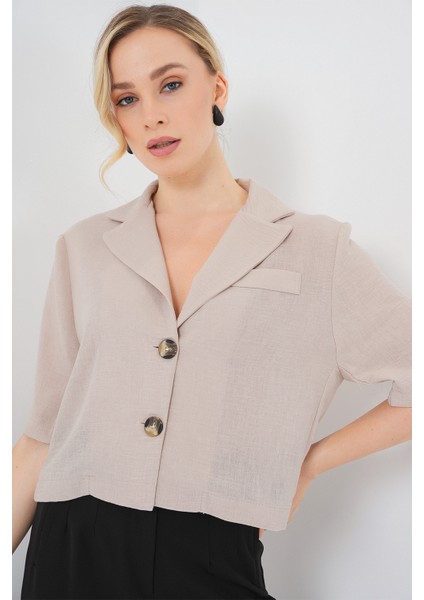 0706 Crop Keten Ceket - Bej