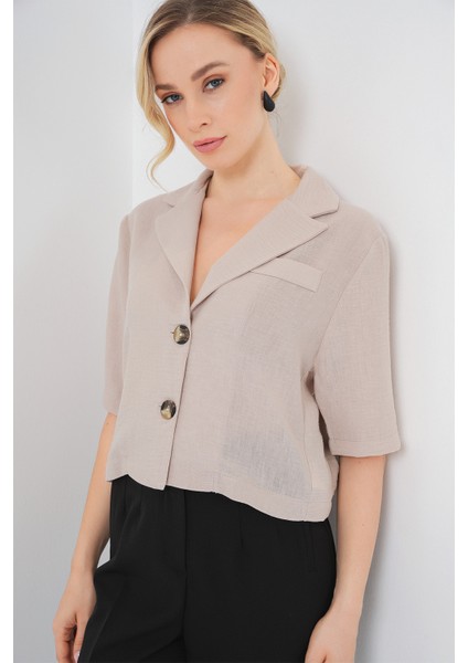0706 Crop Keten Ceket - Bej modelleri