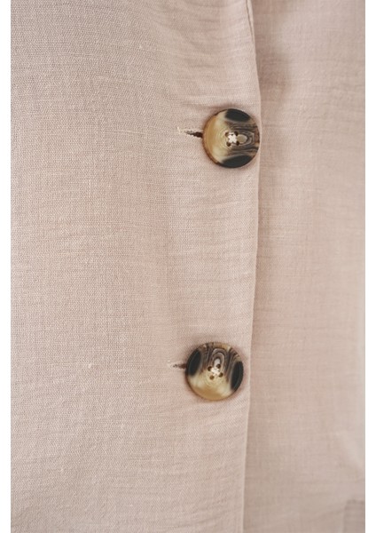 0706 Crop Keten Ceket - Bej indirimleri