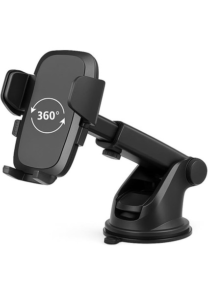 Araç Telefon Tutucu – 360° Döner, Teleskopik Kollu, Torpido & Cam Üstü Vantuzlu, Uzunluk Ayarlı Oto Telefon Standı