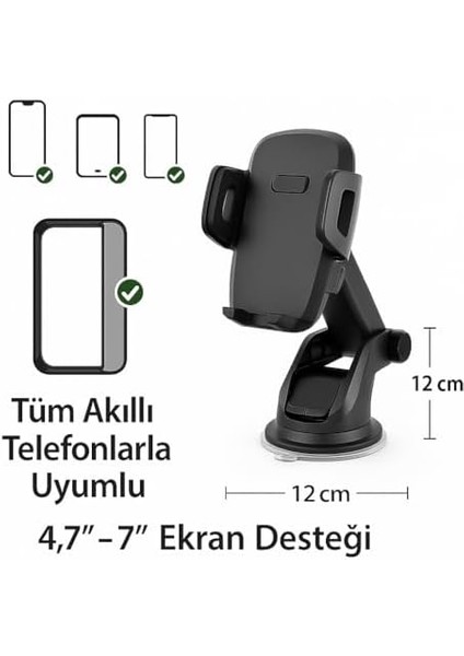 Araç Telefon Tutucu – 360° Döner, Teleskopik Kollu, Torpido & Cam Üstü Vantuzlu, Uzunluk Ayarlı Oto Telefon Standı modelleri