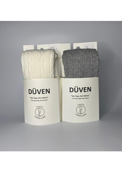 2'li Carina Cotton Pamuklu Desenli Vanilya & Gri Kadın Külotlu Çorap