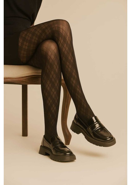 Siyah Desenli Pentic Kadın Külotlu Çorap - Checked Siyah Külotlu Çorap fiyatları
