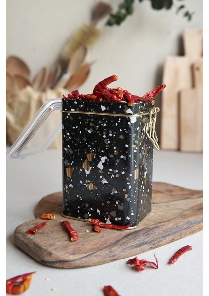 Terrazzo Desenli Dikdörtgen Metal Saklama Kabı 8X10 cm (Terrazzo )