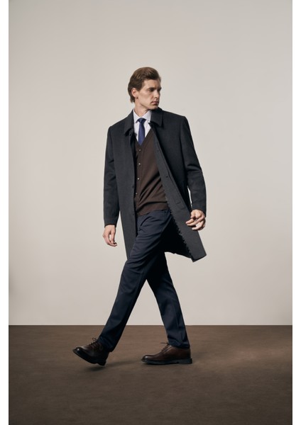 Koyu Antrasit 110 cm Kaşe Düz Sırt Kapitoneli Astar Comfort Fit Classic Palto 1005255154 modelleri