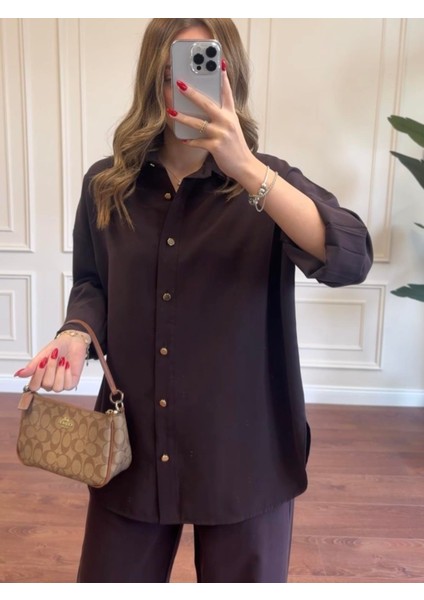 Gömlek Pantolon Modal Takım - Kahve