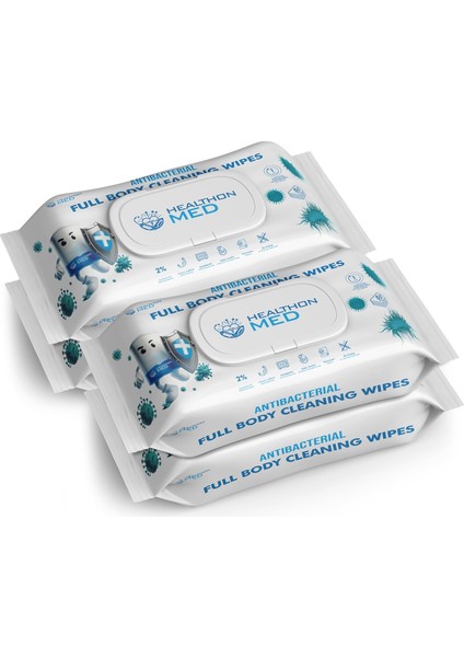 Healthonmed Antibakteriyel Islak Vücut Temizlik Mendili (4'lü Set, Büyük)