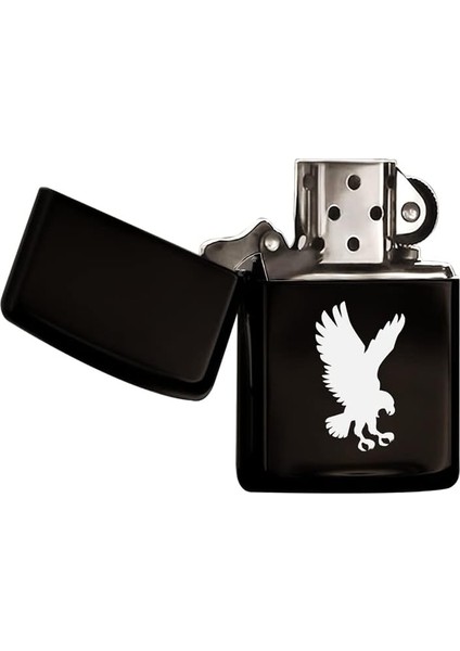 Kartal Tasarımlı Siyah Benzinli Metal Çakmak
