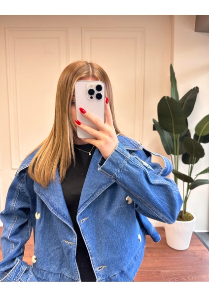 Kruvaze Kot Ceket - Mavi