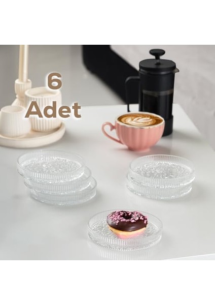 Rüya Desenli Dik Tabak - 6 Lı Cam Sunumluk Pasta Kurabiye Kek Ikram Servis Tabağı-12 cm fiyatları
