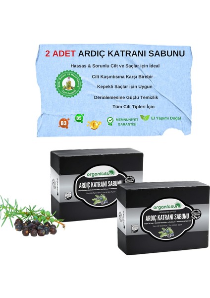 Organicsun Doğal Ardıç Katranı Sabunu 140 gr x 2 Adet Tüm Cilt Tipleri Için Antiseptik ve Yenileyici Etkili