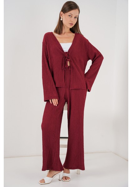Kadın Örme Bluz Pantolon Ikili Takım 30052 - Bordo
