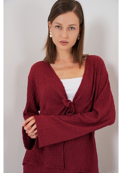 Kadın Örme Bluz Pantolon Ikili Takım 30052 - Bordo fiyatları
