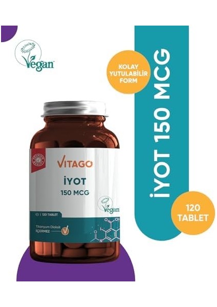 Vitago Premium Iyot 150 Mcg Içeren Tablet Takviye Edici Gıda 120LI