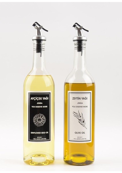 2'li 750 ml Akıtmaz Şeffaf Zeytinyağı Sıvıyağ Şişesi Cam Yağdanlık Akıtıcılı Yağlık 750ML