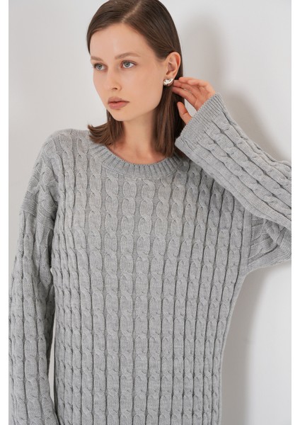 Kadın Örgülü Uzun Tiko Elbise 15944 - Gri modelleri