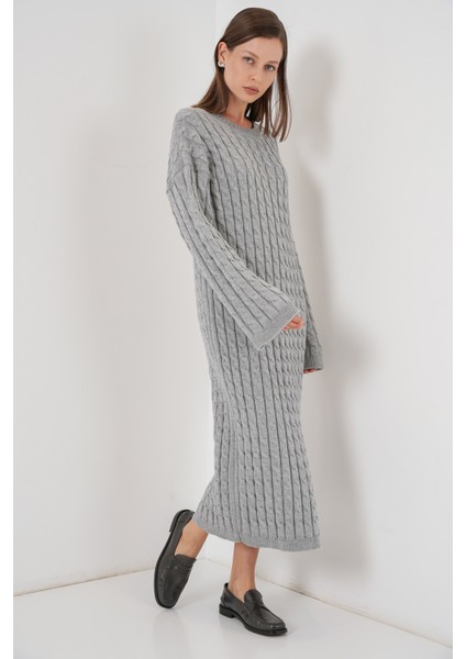 Kadın Örgülü Uzun Tiko Elbise 15944 - Gri fırsatları
