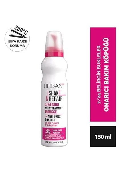 Urban Care Shake N Repair 7/24 Kabaran ve Bukleli Saçlara Özel Saç Bakım Köpüğü, 150 Mililitre, Vegan fiyatları