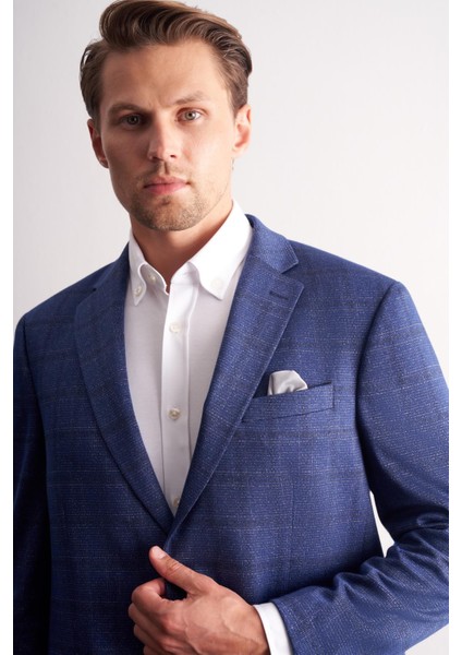 Koyu Lacivert Mono Yaka Kareli Desen Esnek 4 Drop Comfort Fit Classic Ceket 1002255156 fırsatları