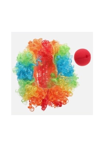 Beysüs Unisex Renkli Palyaço Peruk Saç Bonus ve Burun Seti modelleri